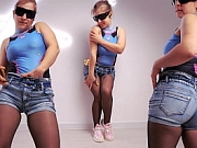 454 Denim shorts on the butt. I dance for you.