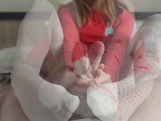 Christmas Sockjob in Cute White Socks and White Pantyhose